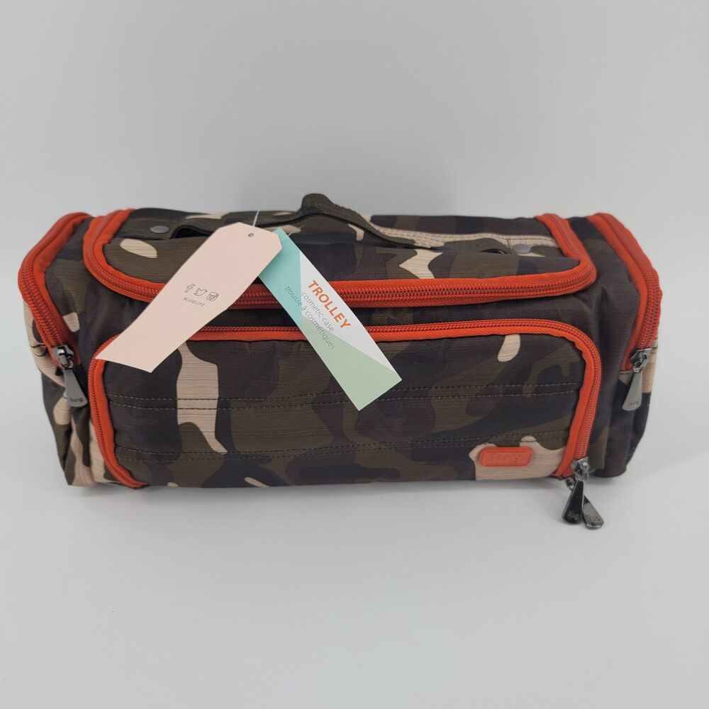 NWT lug Trolley Cosmetic Travel Case Green Beige Orange Camouflage Cosmetic Case